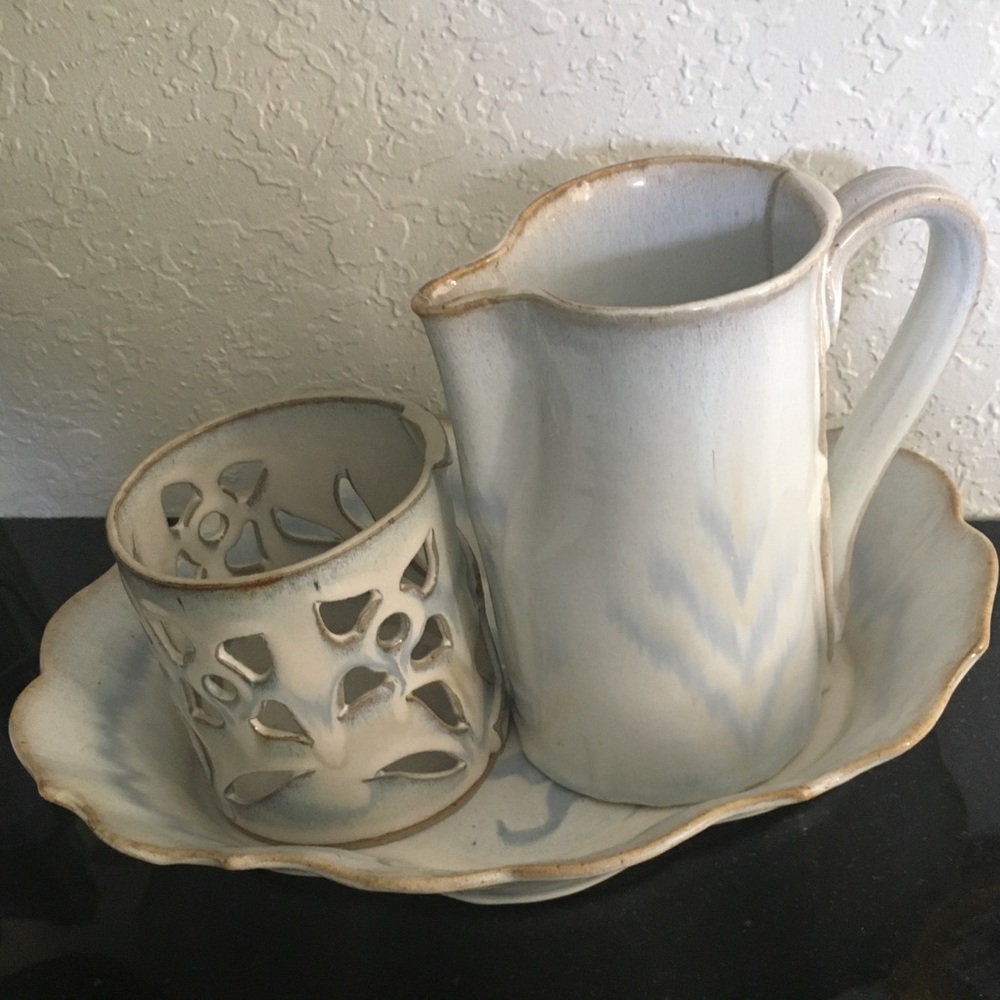 BAY ART POTTERY Pitcher, Tray & Candleholder!